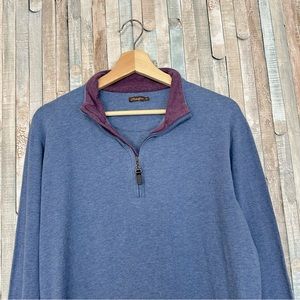 J McLaughlin M Mens Clermont Cotton 1/4 Zip Knit Pullover Sweater Heather Blue